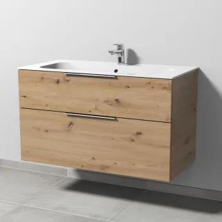 Sanipa 3way Keramik-Set Finion Keramik-Waschtisch und Unterbau mit 2 Auszügen, Eiche Natural-Touch UM40185