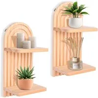 Holz Lichter Wandregal Wandregal 2er-Set Boho Holz – Bogen Design, Hängeregal, 2-tlg., langlebig, pflegeleicht, natürlich