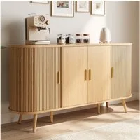 Merax Sideboard mit vertikaler Rillenstruktur und gebogenem Design (150 L x 40 B x 79 H cm, 1 St., Wohnzimmerschrank Aufbewahrungsbuffet Esszimmerschrank), Kommde mit Schiebetüren, Metallgriffen, Massivholzfüßen & Stauraum