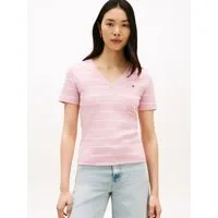 Tommy Hilfiger T-Shirt SLIM CODY V-NECK SHORT SLEEVE aus Baumwolle, Logostickerei, gestreift
