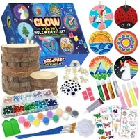 Coradoma Kreativset Holzscheiben zum Bemalen DIY Set Bastelset für Kinder Malen Kreativ, DIY Bastelset mit 20 Holzscheiben