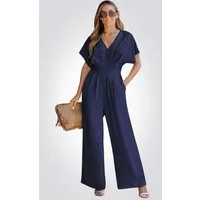 Cupshe Jumpsuit Jumpsuit V-Ausschnitt Smocked Taille Weites Bein