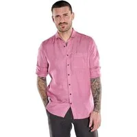 emilio adani Langarmhemd Herren Leinen-Hemd mit Haifisch-Kragen, Rosa
