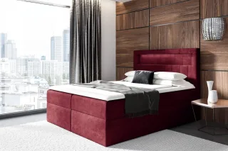 Boxspringbett Schlafzimmerbett STORM 120x200cm Stoff Kronos Purpurrot inkl. LED