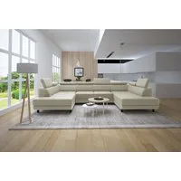 thematys Ecksofa LUNA U mit Schlaffunktion & Bettkasten – aus weichem Velours Stoff, mit verstellbaren Kopfstützen, – U-Form 325×183 cm – Schlafsofa mit Auszug