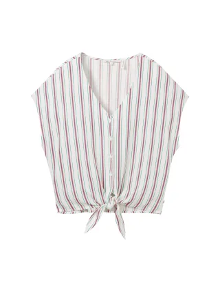 Denim Tom Tailor - Leinenbluse mit Knotendetail multicolor vertical stripe - Gr. - S