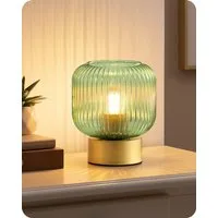EDISHINE Nachttischlampe Retro-Grüne Tischlampe mit Candy-Glas-Schirm, LED wechselbar, Tageslichtweiß, Dekolampe, sanftes warmweißes Licht 2700K, inkl. LED-Leuchtmittel
