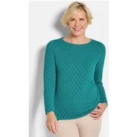 GOLDNER Strickpullover Strickpullover mit Wabenstruktur Baumwollpullover mit U-Boot-Ausschnitt und Langarm