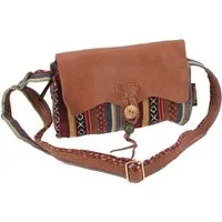 Guru-Shop Schultertasche Ethno Schultertasche mit Leder, Nepaltasche -..