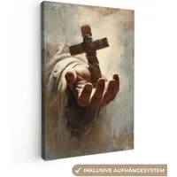 OneMillionCanvasses® Leinwandbild Abstrakt - Kreuz - Hand - Christentum, Fotodruck (1 St), Leinwand Canvas Wandbild, Wanddekoration 20x30 cm
