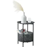 en.casa Beistelltisch, Beistelltisch Kruibeke 46x35cm mit Korb Metall Kaffeetisch Schwarz