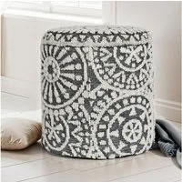 FINEBUY Stauraumhocker FB111622 Sitzhocker Aufbewahrungshocker Wolle rund 40 cm Stauraum Boho (Stoff 40 cm, Hocker mit Stauraum Rund Modern), Dekohocker Grau Wolle, Sitzhocker Gepolstert