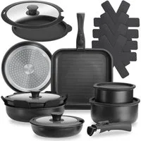 tectake Topf-Set Kochtopfset, Aluminium (Komplettset, 17-tlg), 17-teilig, für Induktion geeignet