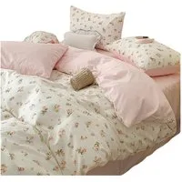 Agger Bettwäsche Wendebettwäsche Set Pink Weiß Blumen & Blätter – Aesthetic, 3 teilig, mit Reißverschluss, weiche moderne Bettbezug Garnitur für Schlafzimmer