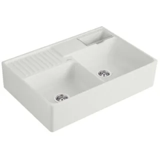 Villeroy und Boch Spülstein Doppelbecken 632391SM Ablaufgarnitur, Handbetätigung, Resteschale, Steam