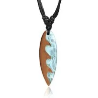 viva-adorno Kette mit Anhänger Surfer Kette Surfbrett Holz Surfboard Halskette Wellen Wasser, Surferkette Holzkette Länge verstellbar