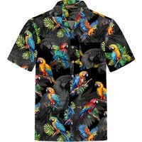 Hawaiihemdshop.de Hawaiihemd Hawaii Hemd Herren Baumwolle Kurzarm Hawaiihemd mit Papageien