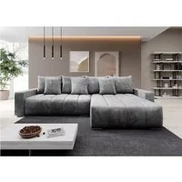 Muffo Ecksofa PIANO, elegante vertikale Nähte, Bettzeugablage, Schlaffunktion 234x137, Lose Rückenkissen