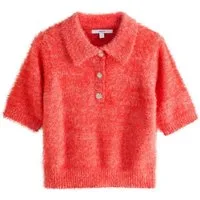 Next Strickpullover Strick-Polo-Kurzarmpullover mit Schmuckknopf (1-tlg)