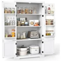COSTWAY Vorratsschrank Küchenschrank hoch, 139 cm Vorratsschrank weiß