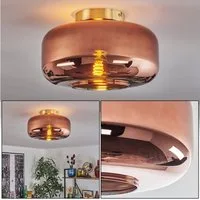 hofstein Deckenleuchte runde Deckenlampe aus Metall/Glas in Messingfarben/Kupferfarben, ohne Leuchtmittel, Retro/Vintage, mit Schirm aus Glas (28 cm), 1x E27, ohne Leuchtmittel