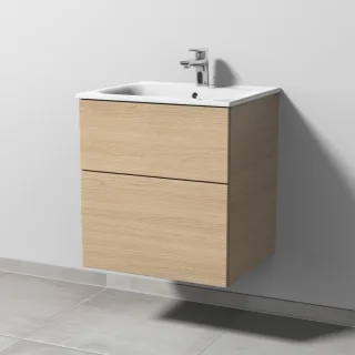 Sanipa 3way Waschtischunterbau zu Geberit Renova Plan Slim Waschtisch mit 2 Auszügen, Eiche-Nordic SM68548