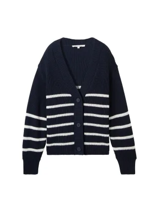 Denim Tom Tailor - Cardigan mit V-Ausschnitt placed navy white stripe - Gr. - XL