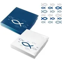 itenga Papierserviette Streudeko 144x Fische mit 40x itenga Servietten Fisch (20x Blau Weiß u
