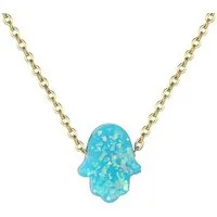 Karisma Kette mit Anhänger Karisma Damen Edelstahl Gold Collier Anhänger Kette - Halskette, Opal Fatimas Hand Hamsa - YLK105 - Grün Opal