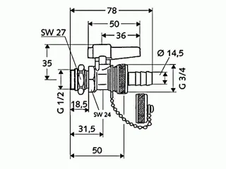 Schell F+E-Kugelhahn mit Hebelgriff 1/2" messing mit ASAG Schlauchverschr. 16bar 139940099