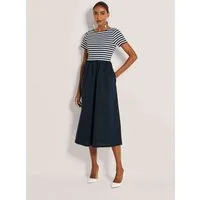 MADELEINE Midikleid Baumwollkleid mit Streifendetails Midikleid mit U-Boot-Ausschnitt, Taschen, Knielänge und Kurzarm