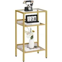 Hoobro Beistelltisch (Telefontisch 3-stöckig aus Glas & Metall, Beistelltisch Goldfarben), 40×30×75 cm