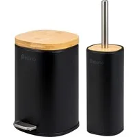 eluno Badaccessoire-Set Badezimmerset aus Metall und Bambus, 2 tlg.