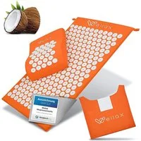Wellax Akupressurmatte mit Kissen - Gefüllt mit 100% Kokosfaser (Mit Matte, Kissen und Tragetasche), - ideale Hautverträglichkeit, nachhaltig produziert - Orange