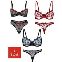 Elegant Love Set: Bügel-BH Besticktes Dessous-Set – Elegantes Lingerie Set für Damen (3er Pack BH-Set (je 1 BH + 1 String, Panty) Transparente Mesh-Unterwäsche – Reizwäsche (3er Set)