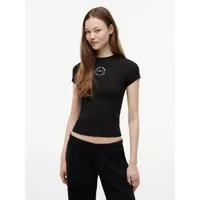 Tommy Jeans Kurzarmshirt TJW SLIM ESS LOGO2 RIB TEE EXT Baumwollmischung, slim fit, figurbetont, in gerippter Struktur