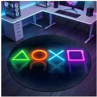 Carpetia Designteppich Gaming Style, rund, Höhe: 5 mm, mit grafischen Gaming-Motiven in Neon-Optik