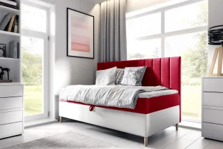 Boxspringbett Gästebett Kinderbett HELVI Nr.2 100x200cm Weiss-Rot