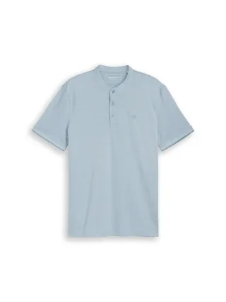 Denim Tom Tailor - Piqué Poloshirt mit Stehkragen citadel blue two tone pique - Gr. - M