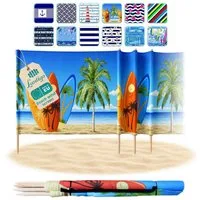 Lantigo Windschutz Sichtschutz Sonnenschutz Strandparavent aus Mikrofaser – portabel, (Surfbrett, Länge: 4 m), - Faltbarer Sonnenschutz für Strand, Camping & Garten