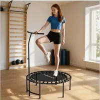 SPORTNOW Fitnesstrampolin Trainingstrampolin, Ø 102 cm, (Trainingstrampolin, 1 tlg., Indoor Trampolin), 5-stufig verstellbarer T-förmiger Griff, Schwarz