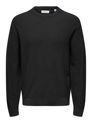ONLY&SONS - ONSTONY RLX 12 LS WAFFLE CREW KNIT NOOS Black - Gr. - XXL