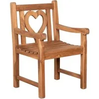 MR.DEKO Gartenstuhl Herz Gartensessel Teak-Holz, stabil und mit viel Liebe, Balkonstuhl (Garten und Ballkon Stuhl aus Teakholz, 1 St), Herz-Motiv in der Rückenlehne, wetterfest & stabil