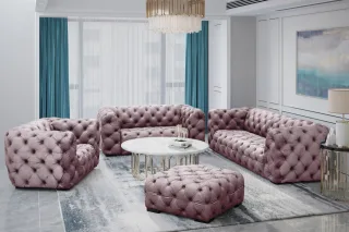 Sofaset Designersofa NATALIE 3-2-1 in Stoff Riviera Rose
