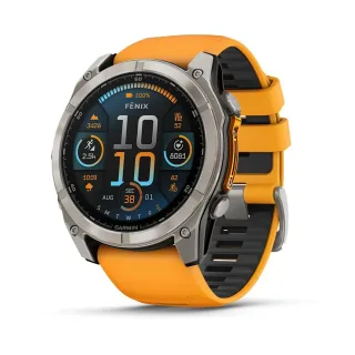 Garmin Fenix 8 Sapphire [inkl. Silikonarmband orange] 51mm Titangehäuse silber/grau