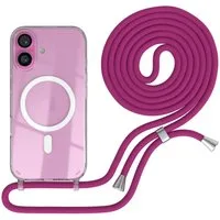 EAZY CASE Handykette mit Magsafe Hülle für Apple iPhone 16 6,1 Zoll, Slimcover Festival Hülle Band Handyketten induktive Umhängehülle Pink
