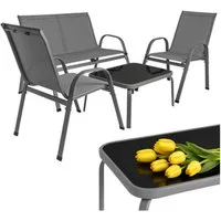 Gardlov Gartentisch Gartenlounge Sitzgruppe Balkonmöbel (Spar-Set, 4-St., 112x66x83 cm robust), Stahlgestell, Textilene, Glastisch, für 4 Personen