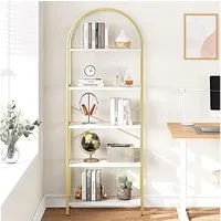 GarveeMore Bücherregal Bücherregal,Standregal mit 5 Ebenen,aus Metall und Marmor,180x100x30cm