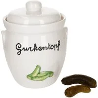 MamboCat Vorratsglas Gurkentopf Gürki 3 Ltr Porzellan weiß Gurkenmotiv Gärtopf