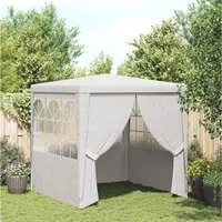furnicato Partyzelt Weißes 2 x 2 x 2,4 m mit Stahlrahmen und Seitenwänden, UV-beständiger Gartenpavillon mit Fenstern und Reißverschluss-Tür